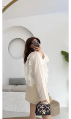 Fırfırlı Bağlamalı Gömlek Beyaz