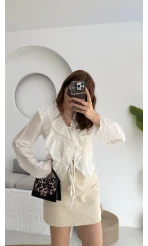 Fırfırlı Bağlamalı Gömlek Beyaz