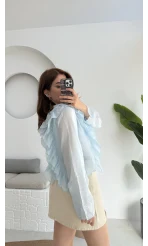 Fırfırlı Bağlamalı Gömlek Mavi