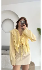 Fırfırlı Bağlamalı Gömlek Sarı