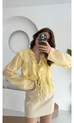 Fırfırlı Bağlamalı Gömlek Sarı