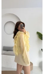 Fırfırlı Bağlamalı Gömlek Sarı