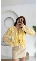 Fırfırlı Bağlamalı Gömlek Sarı