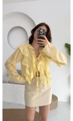 Fırfırlı Bağlamalı Gömlek Sarı
