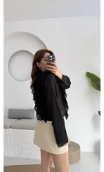 Fırfırlı Bağlamalı Gömlek Siyah