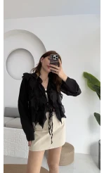 Fırfırlı Bağlamalı Gömlek Siyah