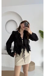 Fırfırlı Bağlamalı Gömlek Siyah