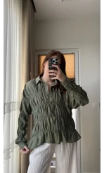 Fırfırlı Lastikli Gömlek Haki