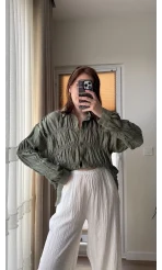 Fırfırlı Lastikli Gömlek Haki