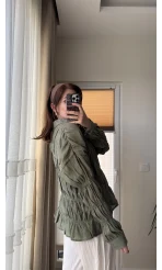 Fırfırlı Lastikli Gömlek Haki