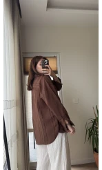 Firla Çizgi Desen Gömlek Acı Kahve