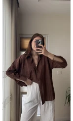 Firla Çizgi Desen Gömlek Acı Kahve