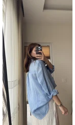 Firla Çizgi Desen Gömlek Bebe Mavisi