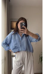 Firla Çizgi Desen Gömlek Bebe Mavisi