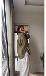 Firla Çizgi Desen Gömlek Haki