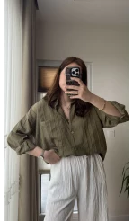 Firla Çizgi Desen Gömlek Haki