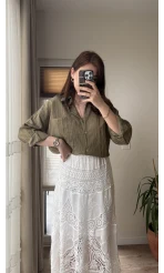 Firla Çizgi Desen Gömlek Haki