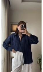 Firla Çizgi Desen Gömlek Lacivert