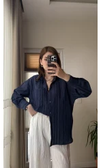 Firla Çizgi Desen Gömlek Lacivert