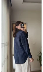 Firla Çizgi Desen Gömlek Lacivert