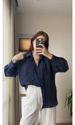 Firla Çizgi Desen Gömlek Lacivert