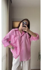 Firla Çizgi Desen Gömlek Pembe