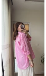 Firla Çizgi Desen Gömlek Pembe
