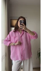 Firla Çizgi Desen Gömlek Pembe