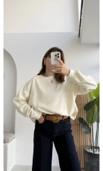 Fitilli Sweat - Ekru - Kod: 1053