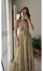 Fiona Özel Tasarım Yeşil Saten Elbise