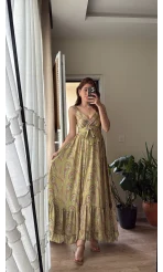 Fiona Özel Tasarım Yeşil Saten Elbise