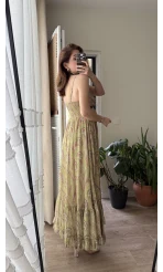 Fiona Özel Tasarım Yeşil Saten Elbise