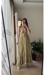 Fiona Özel Tasarım Yeşil Saten Elbise