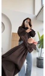 Fiyonk Detay Gömlek - Acı Kahve - KOD:2153