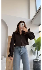 Fiyonk Detay Gömlek - Acı Kahve - KOD:2153