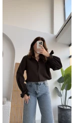 Fiyonk Detay Gömlek - Acı Kahve - KOD:2153