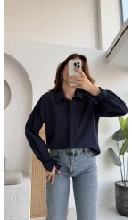 Fiyonk Detay Gömlek - Lacivert - KOD:2153