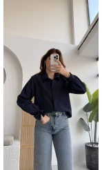 Fiyonk Detay Gömlek - Lacivert - KOD:2153