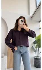 Fiyonk Detay Gömlek - Mürdüm - KOD:2153