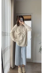 Fiyonk Detaylı Triko Kaza Bej