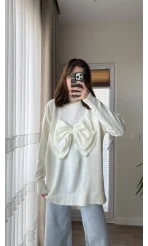 Fiyonk Detaylı Triko Kaza Ekru