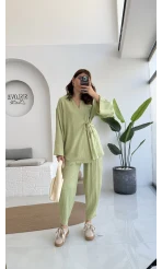 Flamin Yandan Bağlamalı Kimono Şalvar Takım - Yeşil - 8019
