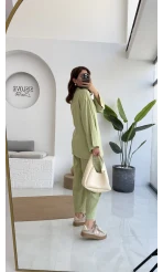 Flamin Yandan Bağlamalı Kimono Şalvar Takım - Yeşil - 8019