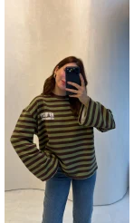 Flex Çizgili Baskı Detay Sweatshirt - Haki - Kod: 1130