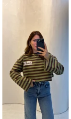 Flex Çizgili Baskı Detay Sweatshirt - Haki - Kod: 1130