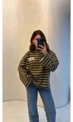 Flex Çizgili Baskı Detay Sweatshirt - Haki - Kod: 1130