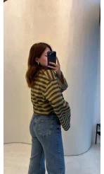 Flex Çizgili Baskı Detay Sweatshirt - Haki - Kod: 1130