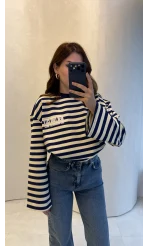 Flex Çizgili Baskı Detay Sweatshirt - Lacivert - Kod: 1130