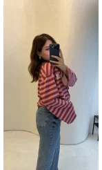Flex Çizgili Baskı Detay Sweatshirt - Pembe - Kod: 1130