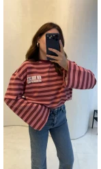 Flex Çizgili Baskı Detay Sweatshirt - Pembe - Kod: 1130